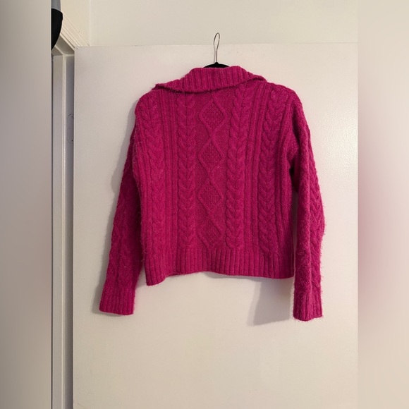 ANTHROPOLOGIE  Cable Knit Fishermen 1/4 Zip Pullover Sweater Pink SIZE: XS - Picture 9 of 12